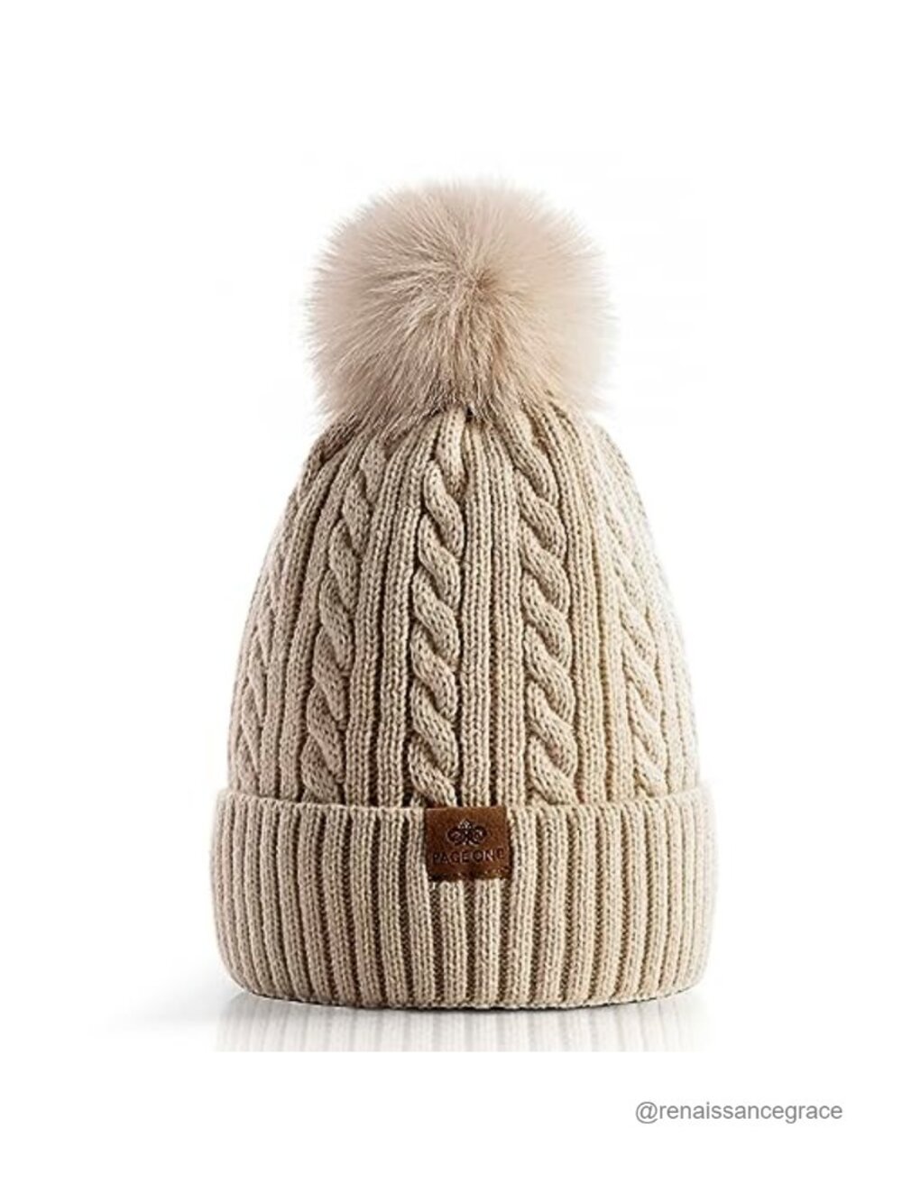Chenille Fleece Lined Knit Beanie Chunky Pom Pom Winter Hat